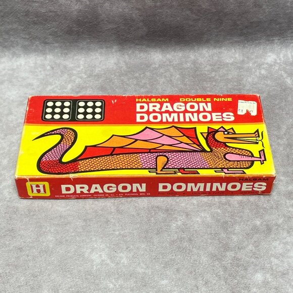 Vintage Halsam Dragon Dominoes 55-Piece Double Nine Set With Original Box #920 - Picture 1 of 9